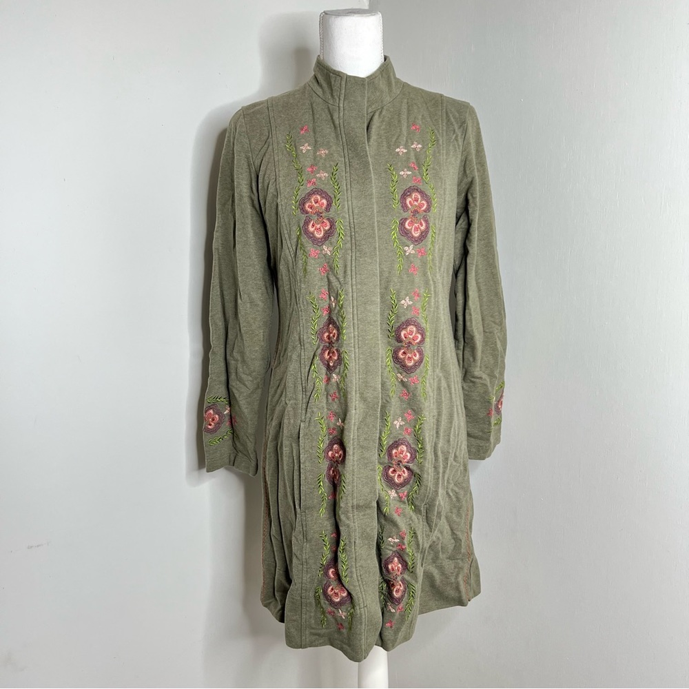 Sundance Royal Ambrosia Long Jacket Green Floral Embroidered Size S